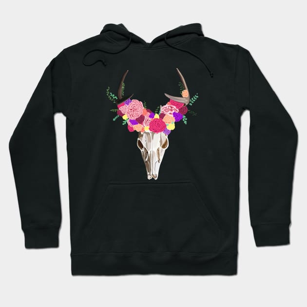 Floral Deer Skull Hoodie by Elizabeth Karlson Art